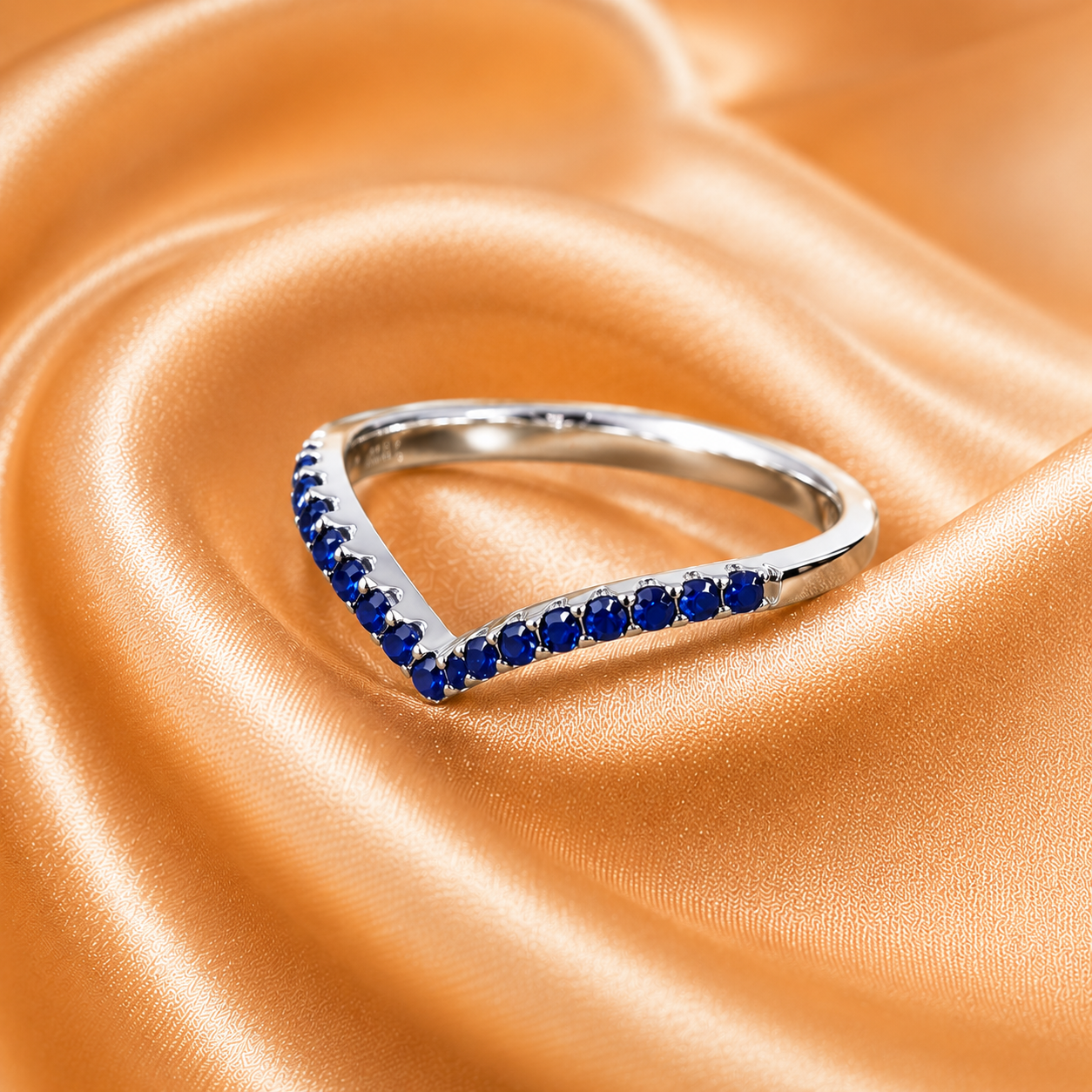 Sterling Silver White Gold Plated V Shape Zircon Ring – Stackable Chevron Promise Ring for Women