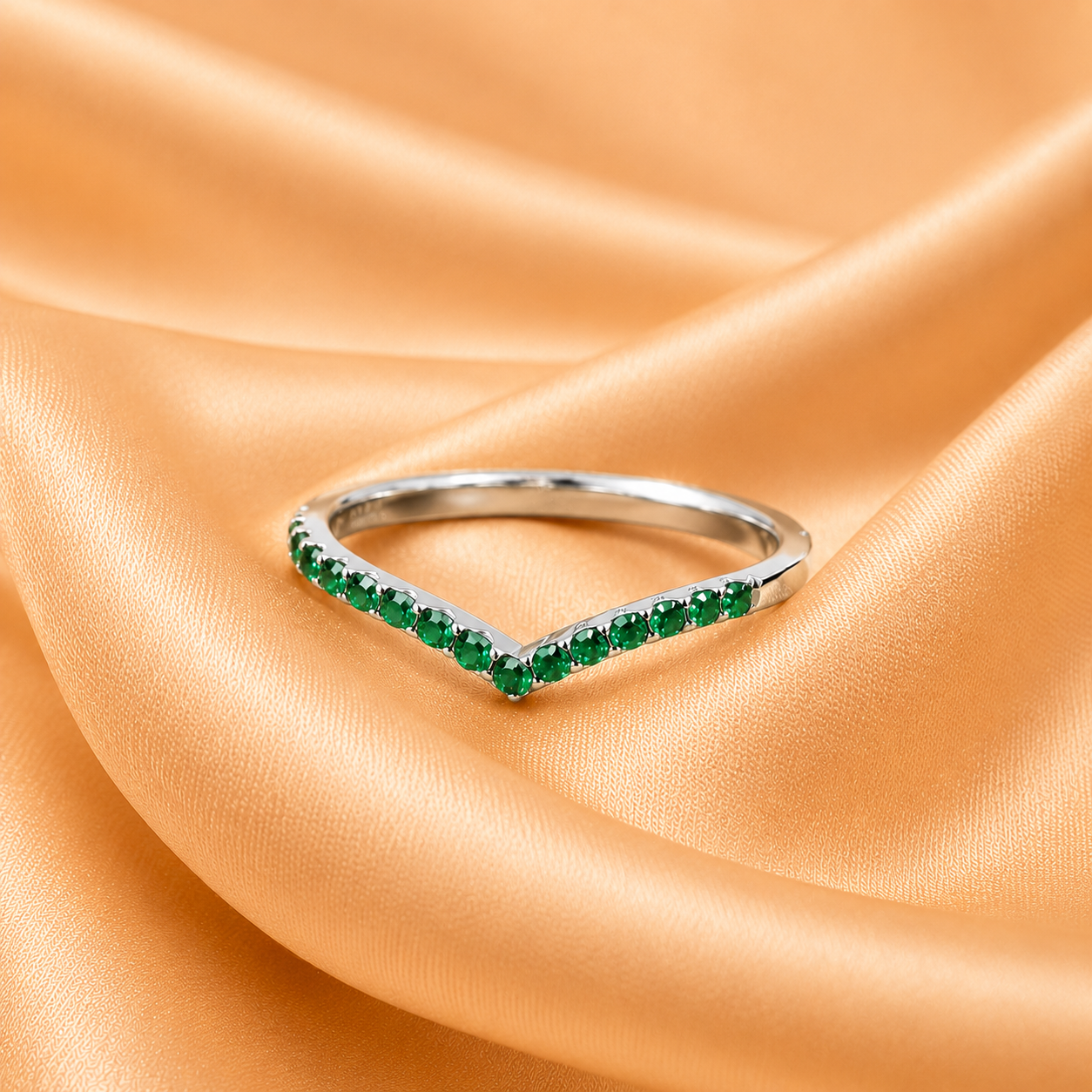 Sterling Silver White Gold Plated V Shape Zircon Ring – Stackable Chevron Promise Ring for Women