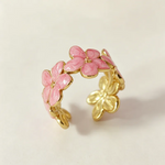 Enamel Flower Open Ring for Women - 18K Gold PVD Plated 304 Stainless Steel - Adjustable & Waterproof