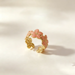 Enamel Flower Open Ring for Women - 18K Gold PVD Plated 304 Stainless Steel - Adjustable & Waterproof