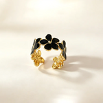 Enamel Flower Open Ring for Women - 18K Gold PVD Plated 304 Stainless Steel - Adjustable & Waterproof